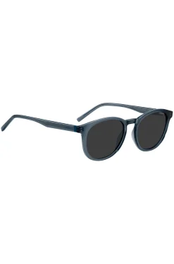Sonnenbrille aus blauem Acetat mit Gummibesatz