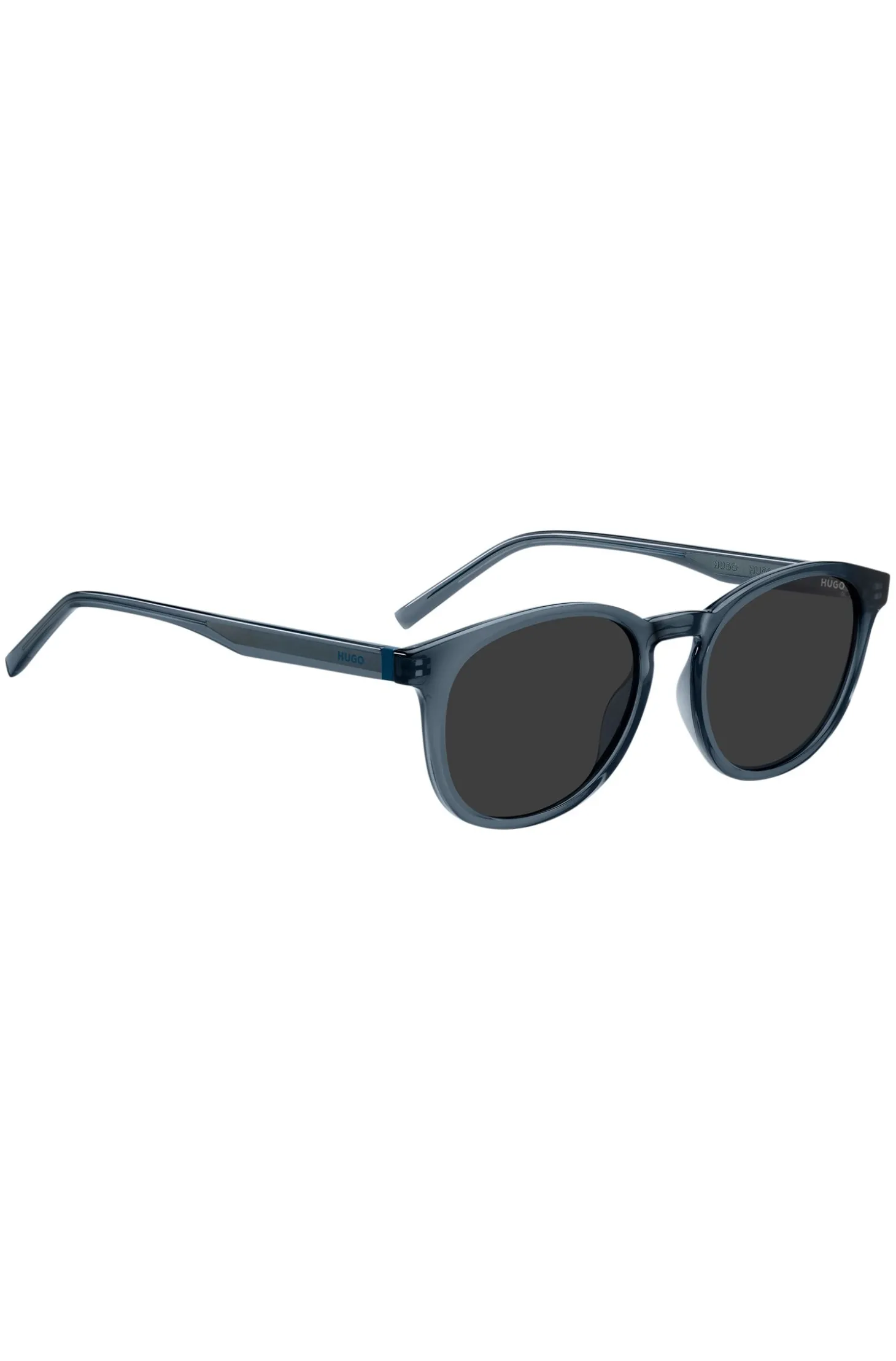 Sonnenbrille aus blauem Acetat mit Gummibesatz