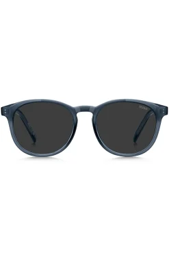 Sonnenbrille aus blauem Acetat mit Gummibesatz