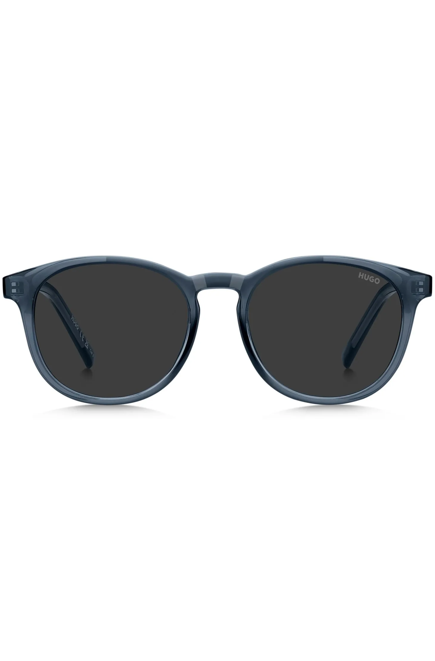 Sonnenbrille aus blauem Acetat mit Gummibesatz
