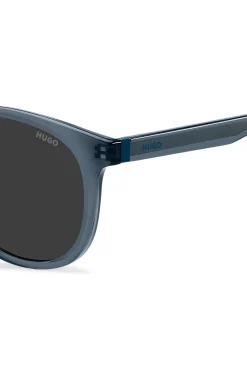 Sonnenbrille aus blauem Acetat mit Gummibesatz