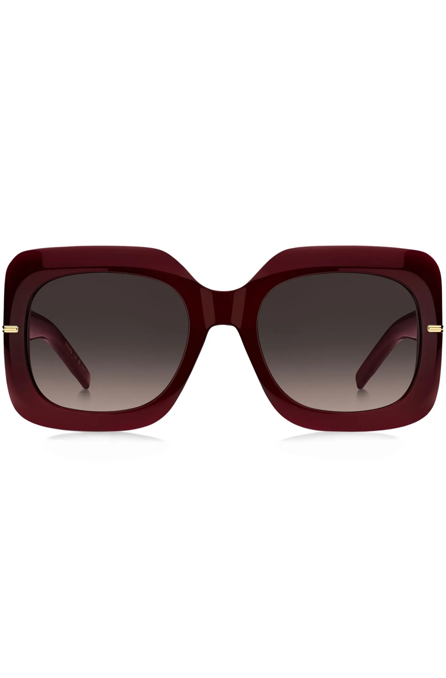 Sonnenbrille aus burgunderrotem Acetat mit goldfarbenen Scharnieren