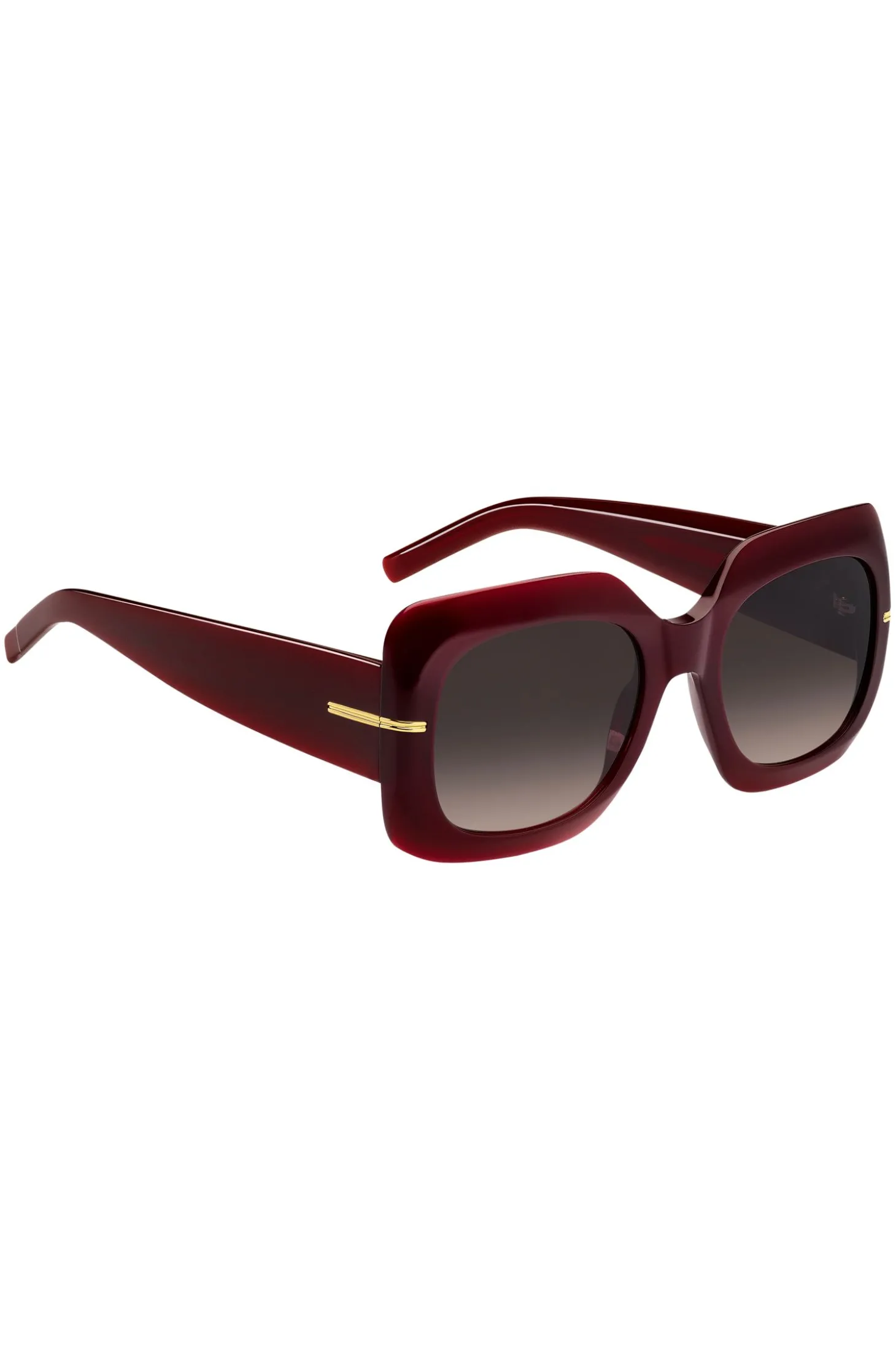 Sonnenbrille aus burgunderrotem Acetat mit goldfarbenen Scharnieren