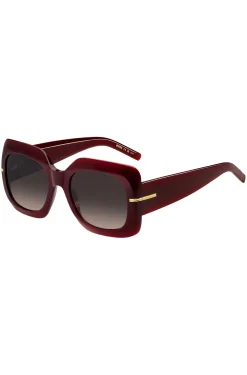 Sonnenbrille aus burgunderrotem Acetat mit goldfarbenen Scharnieren