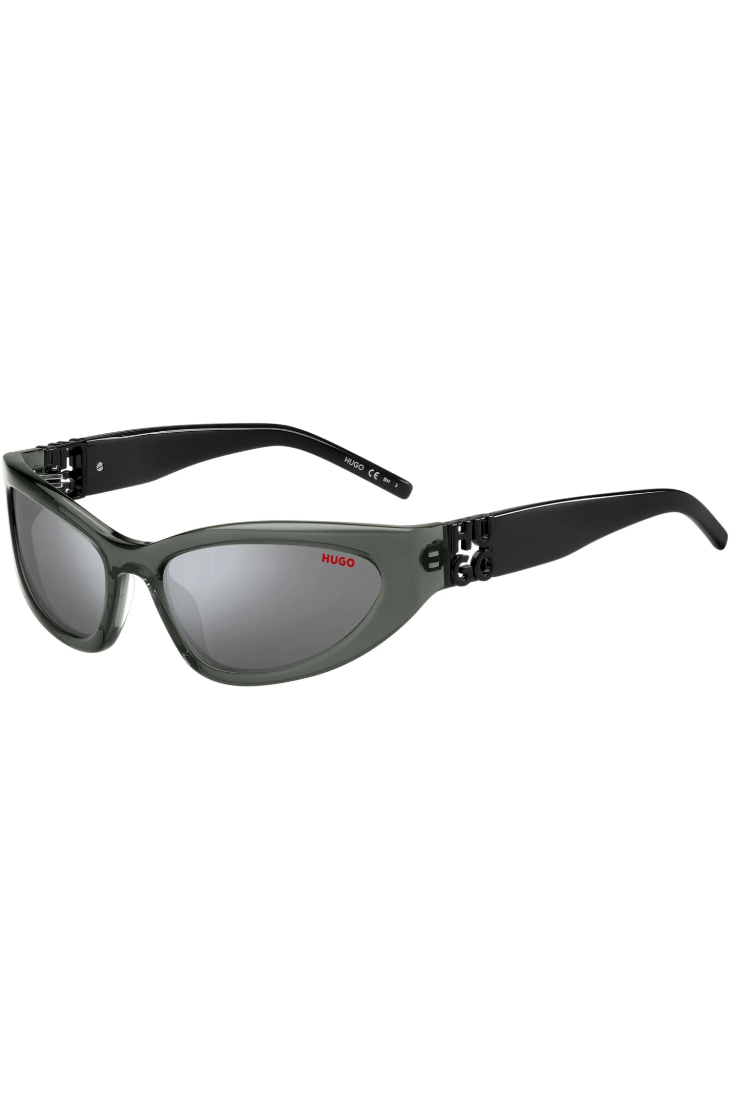 Sonnenbrille aus grauem Acetat mit 3D-Monogrammen