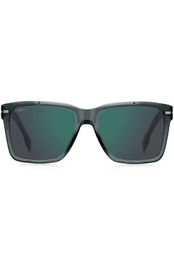 Sonnenbrille aus grauem Acetat mit silberfarbenen Details