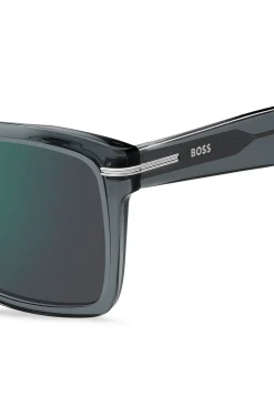 Sonnenbrille aus grauem Acetat mit silberfarbenen Details