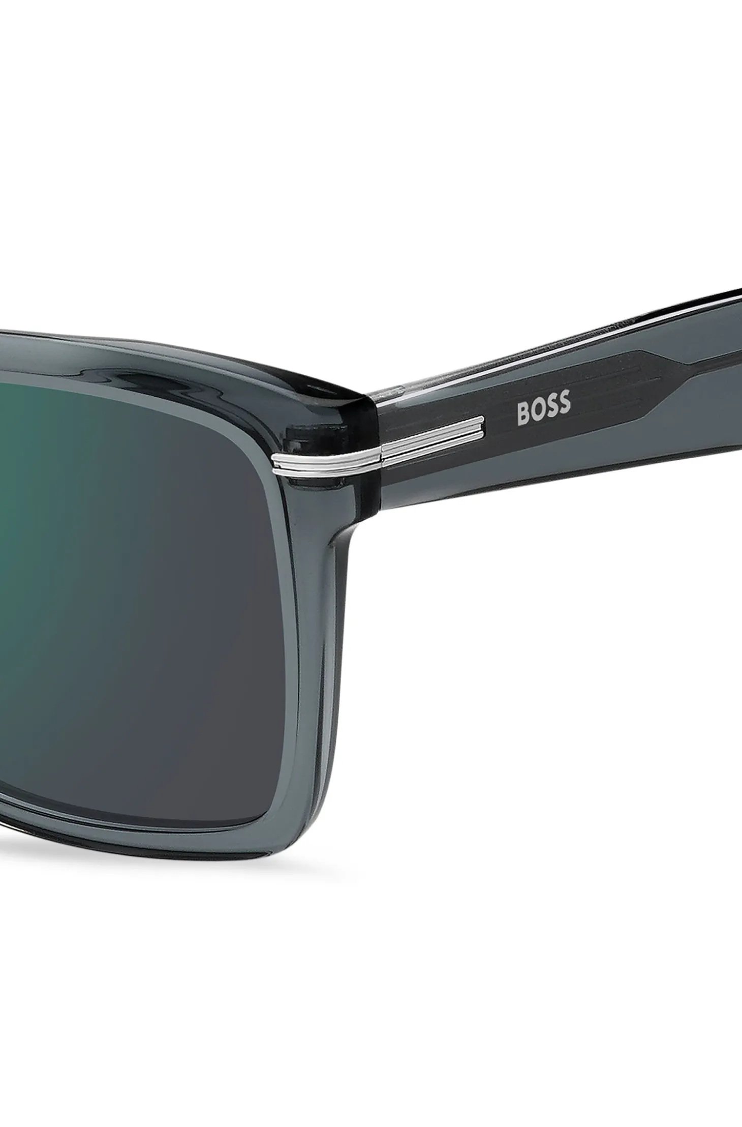 Sonnenbrille aus grauem Acetat mit silberfarbenen Details