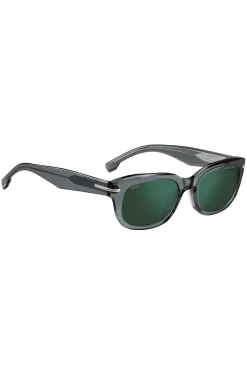 Sonnenbrille aus grauem Acetat mit grünen Gläsern
