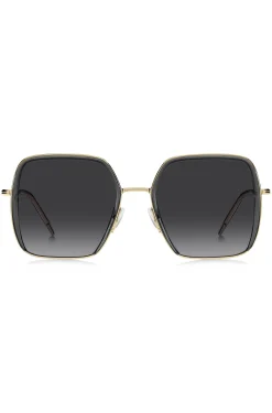 Sonnenbrille aus grauem Acetat und goldfarbenem Edelstahl