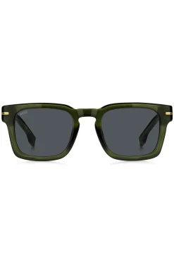 Sonnenbrille aus grünem Acetat mit goldfarbenen Metalldetails