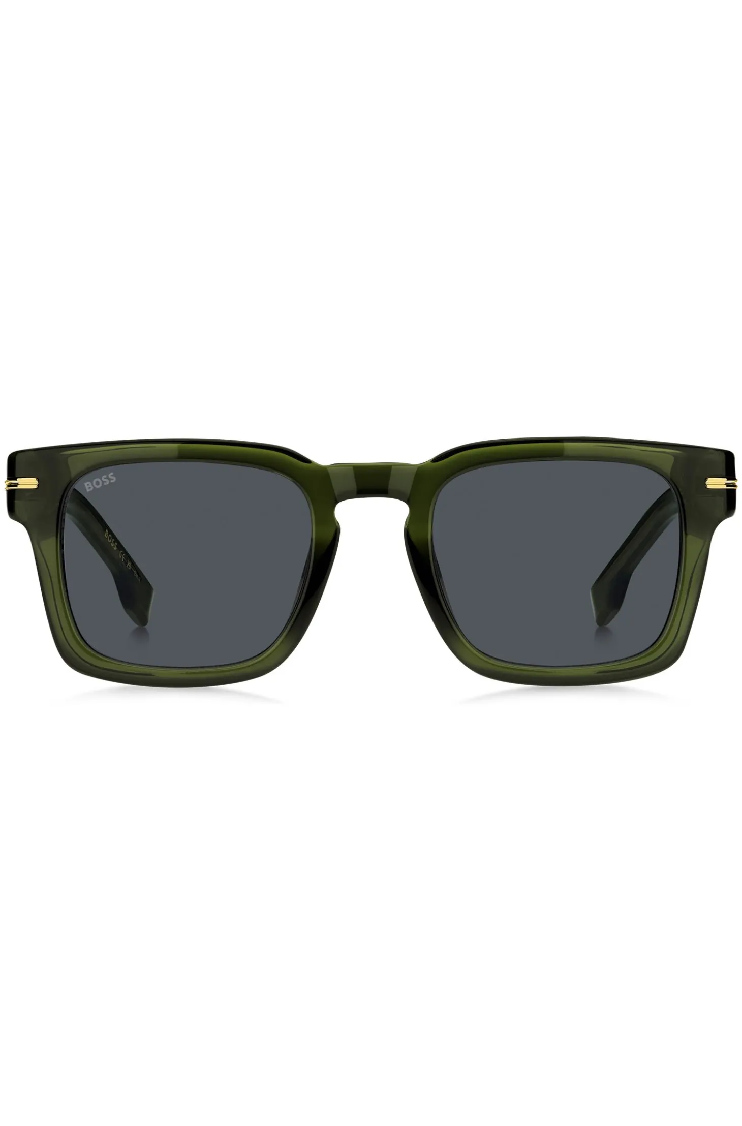 Sonnenbrille aus grünem Acetat mit goldfarbenen Metalldetails