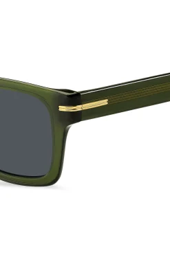 Sonnenbrille aus grünem Acetat mit goldfarbenen Metalldetails