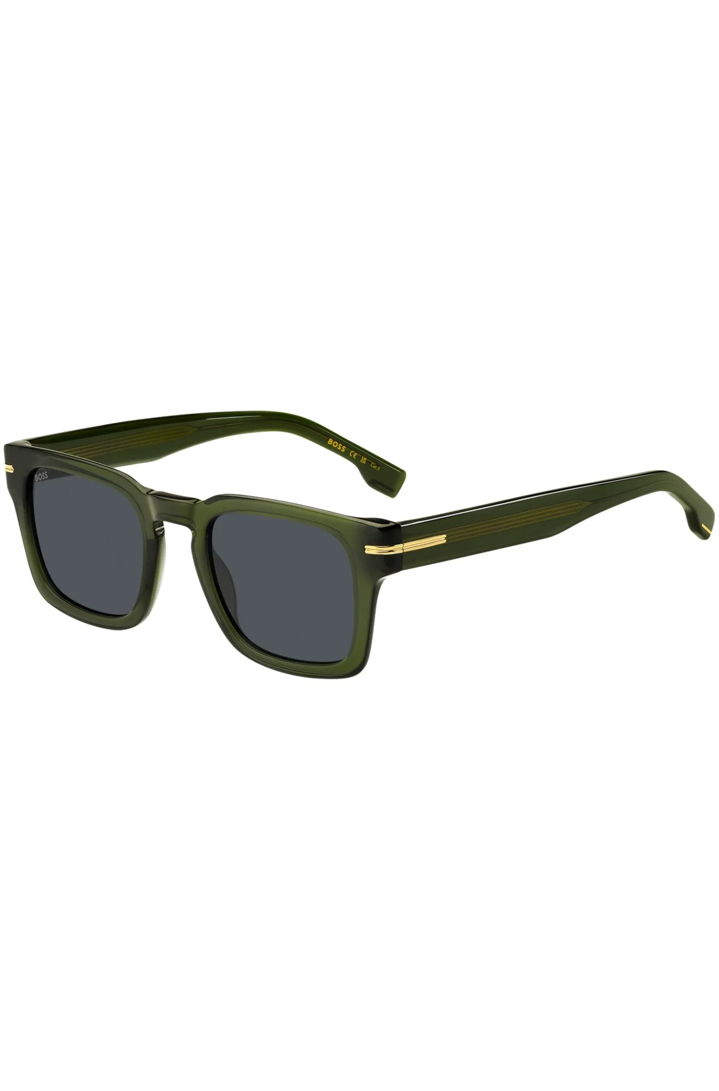 Sonnenbrille aus grünem Acetat mit goldfarbenen Metalldetails