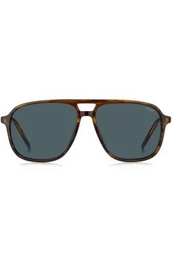 Sonnenbrille aus hornfarbenem Acetat mit Doppelsteg