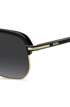 Sonnenbrille aus Metall und schwarzem Acetat mit Doppelsteg