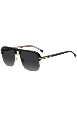 Sonnenbrille aus Metall und schwarzem Acetat mit Doppelsteg