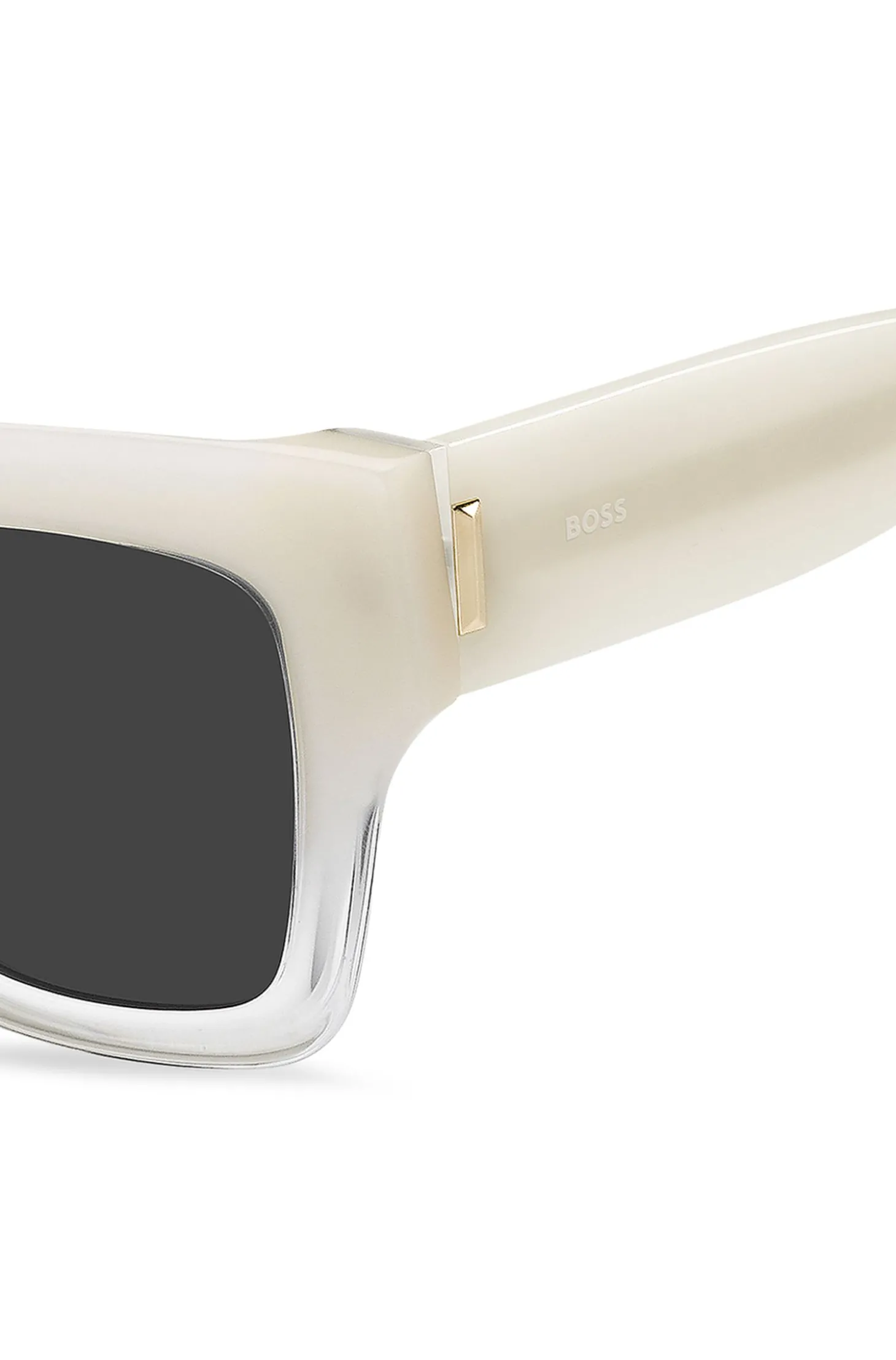 Sonnenbrille aus opalfarbenem Acetat mit charakteristischen Metalldetails