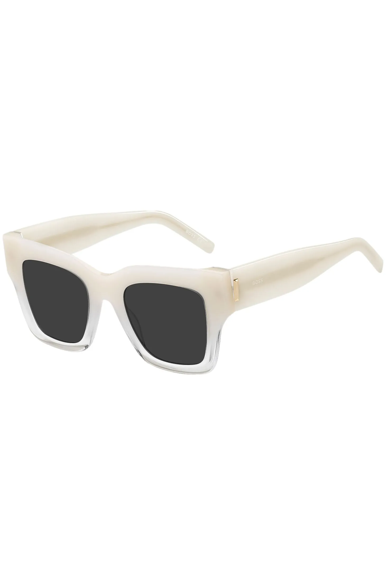 Sonnenbrille aus opalfarbenem Acetat mit charakteristischen Metalldetails