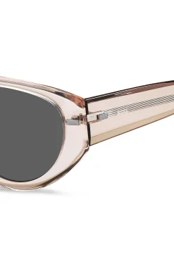 Sonnenbrille aus rosa durchscheinendem Bio-Acetat mit gemusterten Nieten