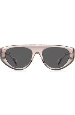 Sonnenbrille aus rosa durchscheinendem Bio-Acetat mit gemusterten Nieten