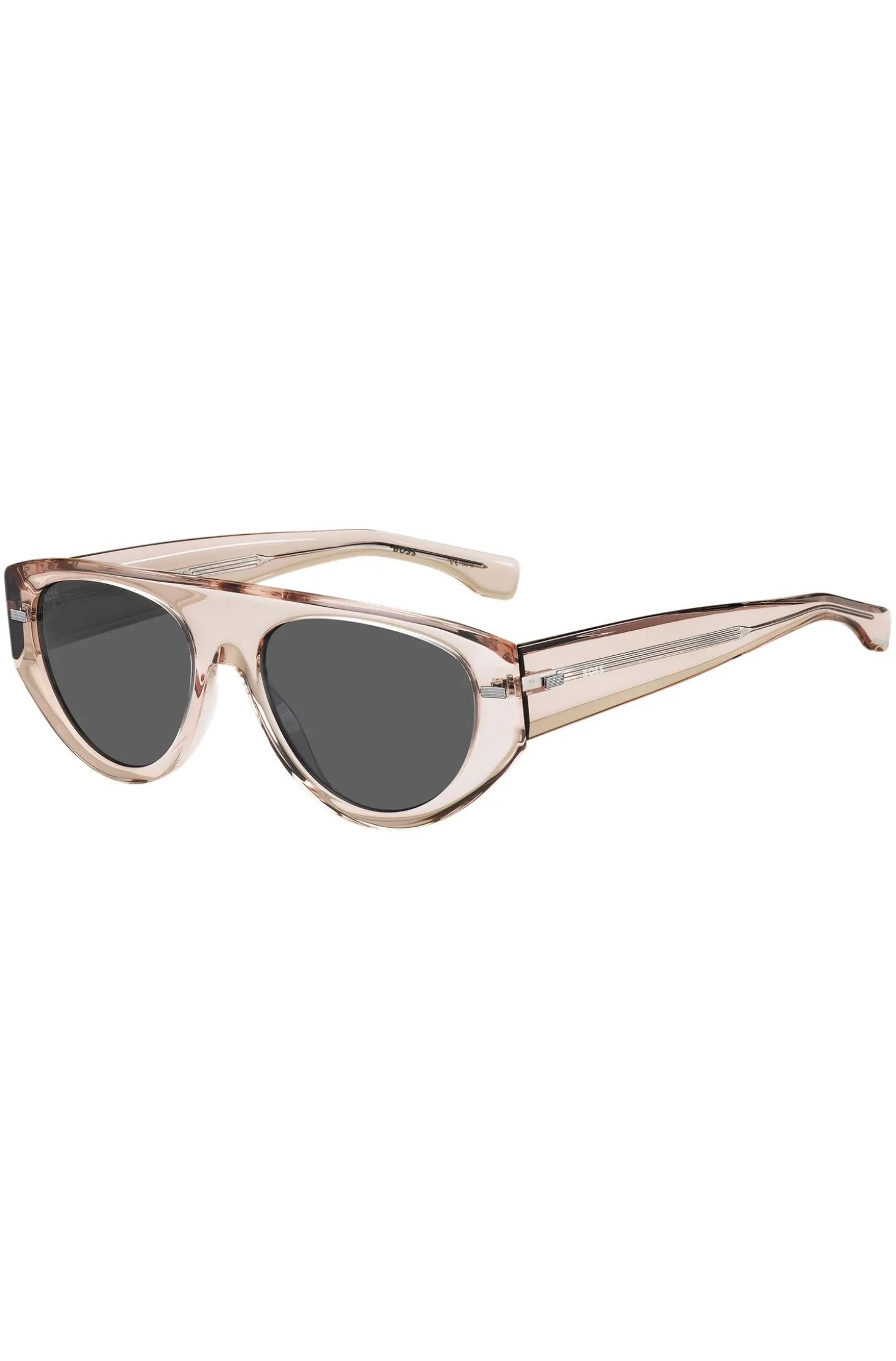 Sonnenbrille aus rosa durchscheinendem Bio-Acetat mit gemusterten Nieten