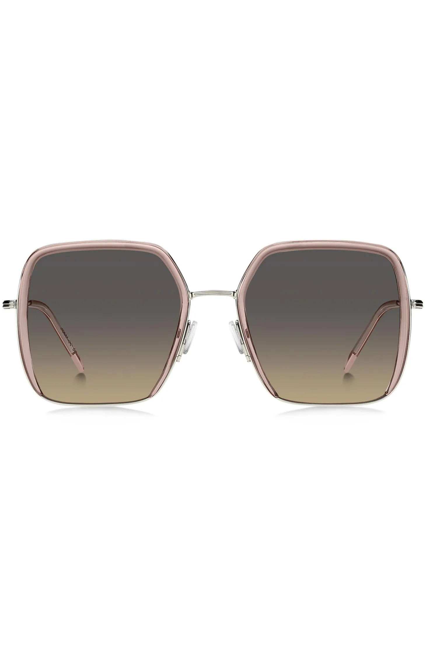 Sonnenbrille aus rosafarbenem Acetat mit silberfarbenem Edelstahl