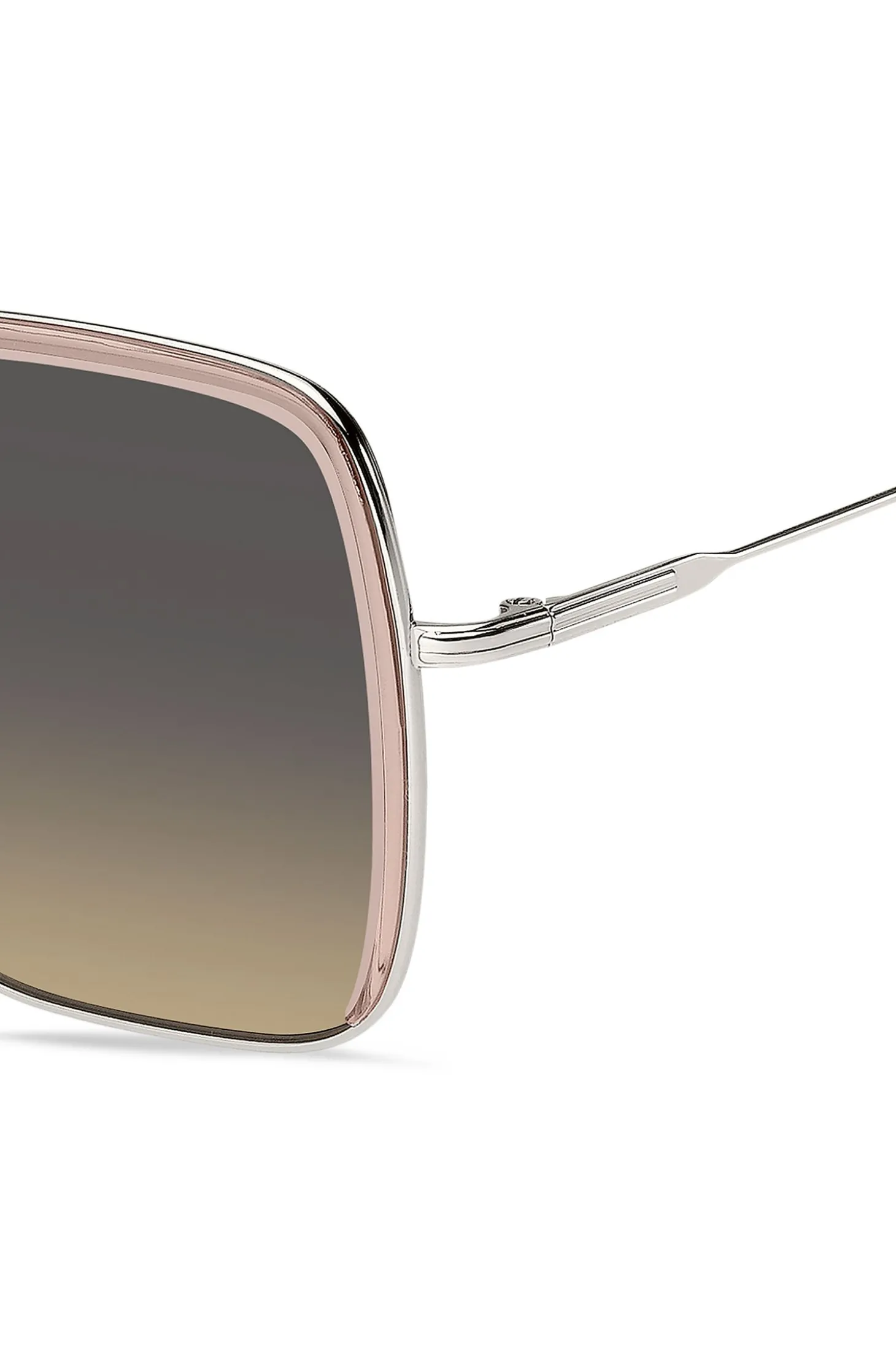 Sonnenbrille aus rosafarbenem Acetat mit silberfarbenem Edelstahl