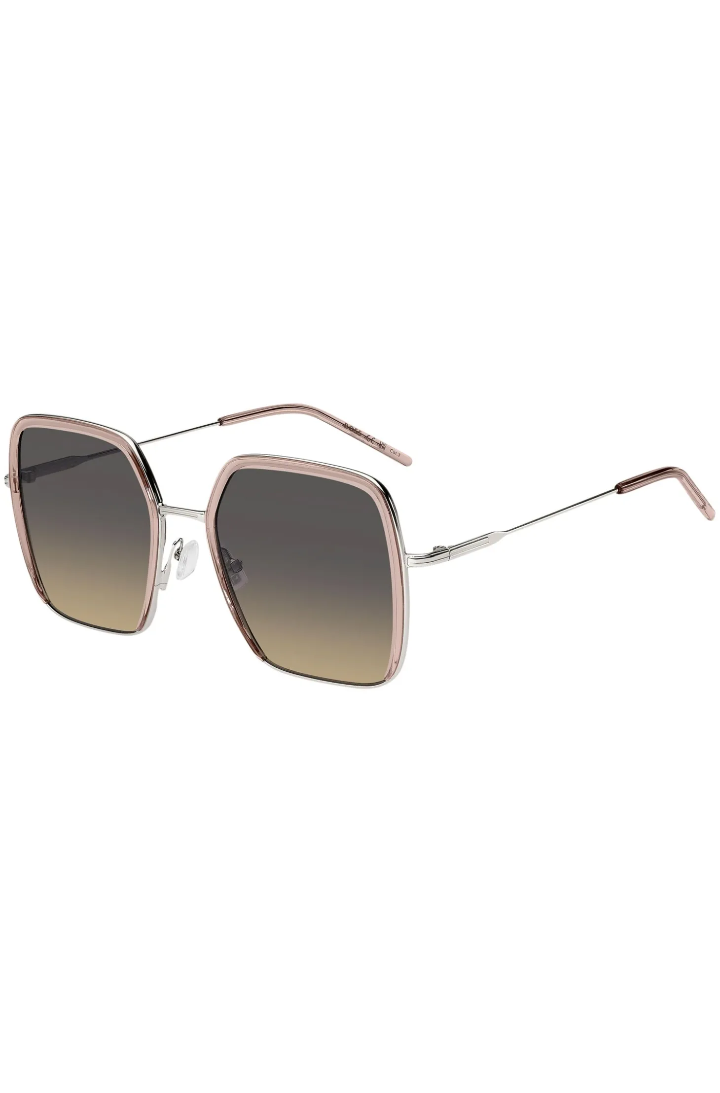 Sonnenbrille aus rosafarbenem Acetat mit silberfarbenem Edelstahl