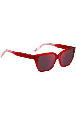 Sonnenbrille aus rotem Acetat mit Bügeln in Dégradé-Optik
