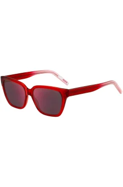 Sonnenbrille aus rotem Acetat mit Bügeln in Dégradé-Optik