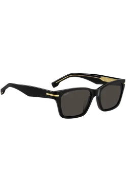 Sonnenbrille aus schwarzem Acetat mit goldfarbenen Scharnieren