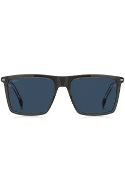Sonnenbrille aus schwarzem Acetat mit Streifen-Bügeln