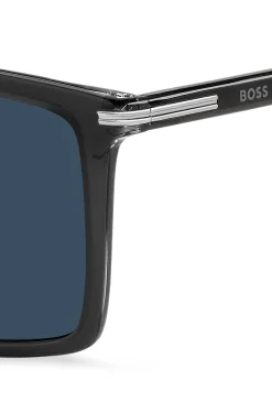 Sonnenbrille aus schwarzem Acetat mit Streifen-Bügeln