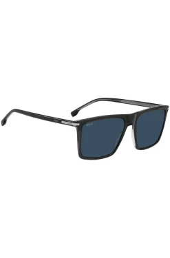 Sonnenbrille aus schwarzem Acetat mit Streifen-Bügeln