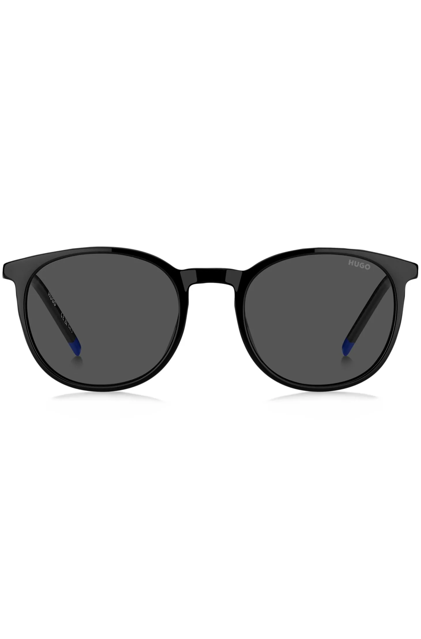 Sonnenbrille aus schwarzem Acetat mit blauem Logo