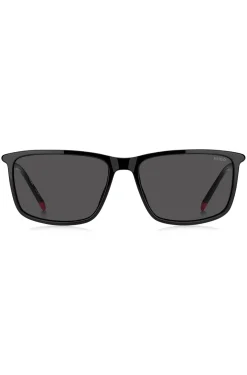 Sonnenbrille aus schwarzem Acetat mit röhrenförmigen Bügeln
