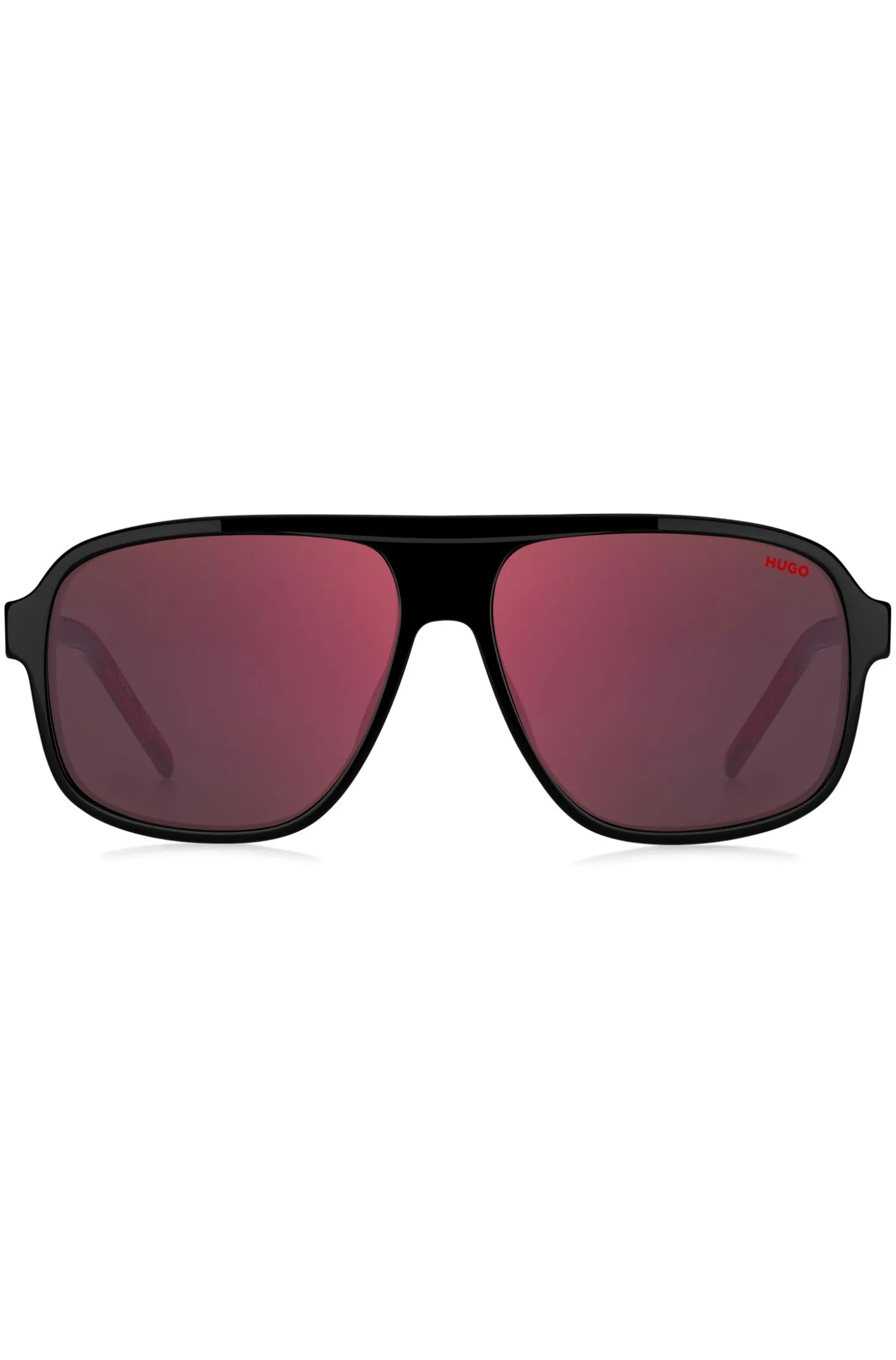 Sonnenbrille aus schwarzem Acetat mit rot getönten Gläsern