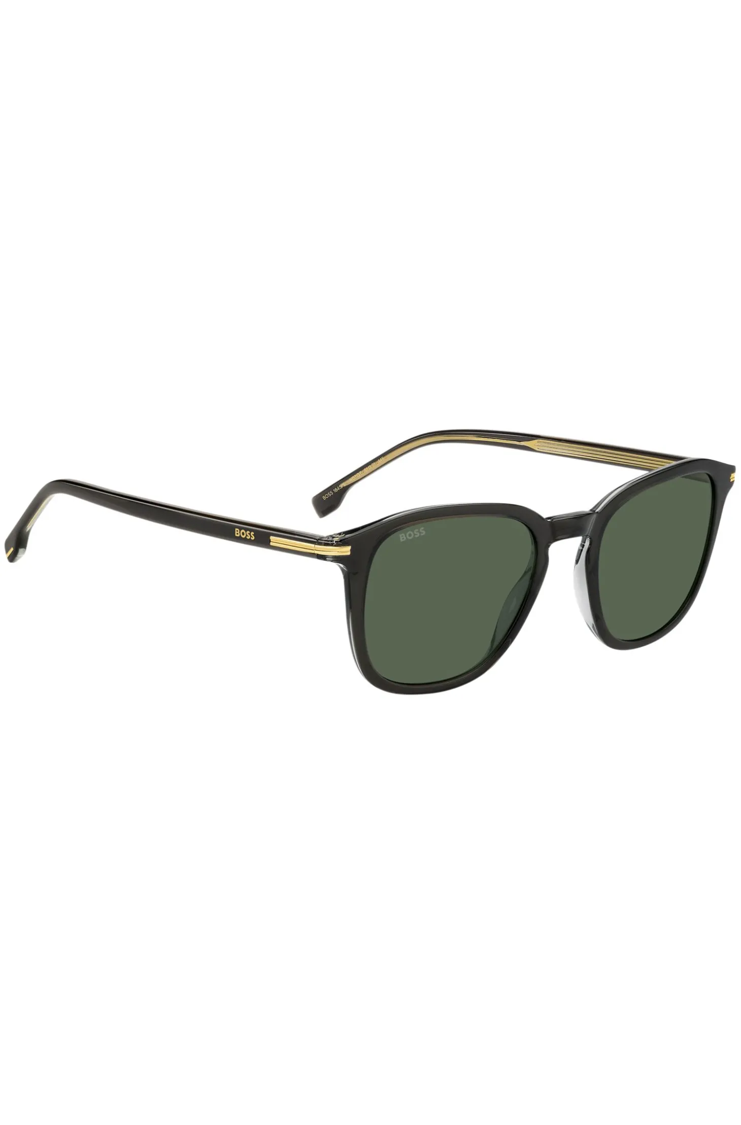 Sonnenbrille aus schwarzem Acetat mit goldfarbenen Details