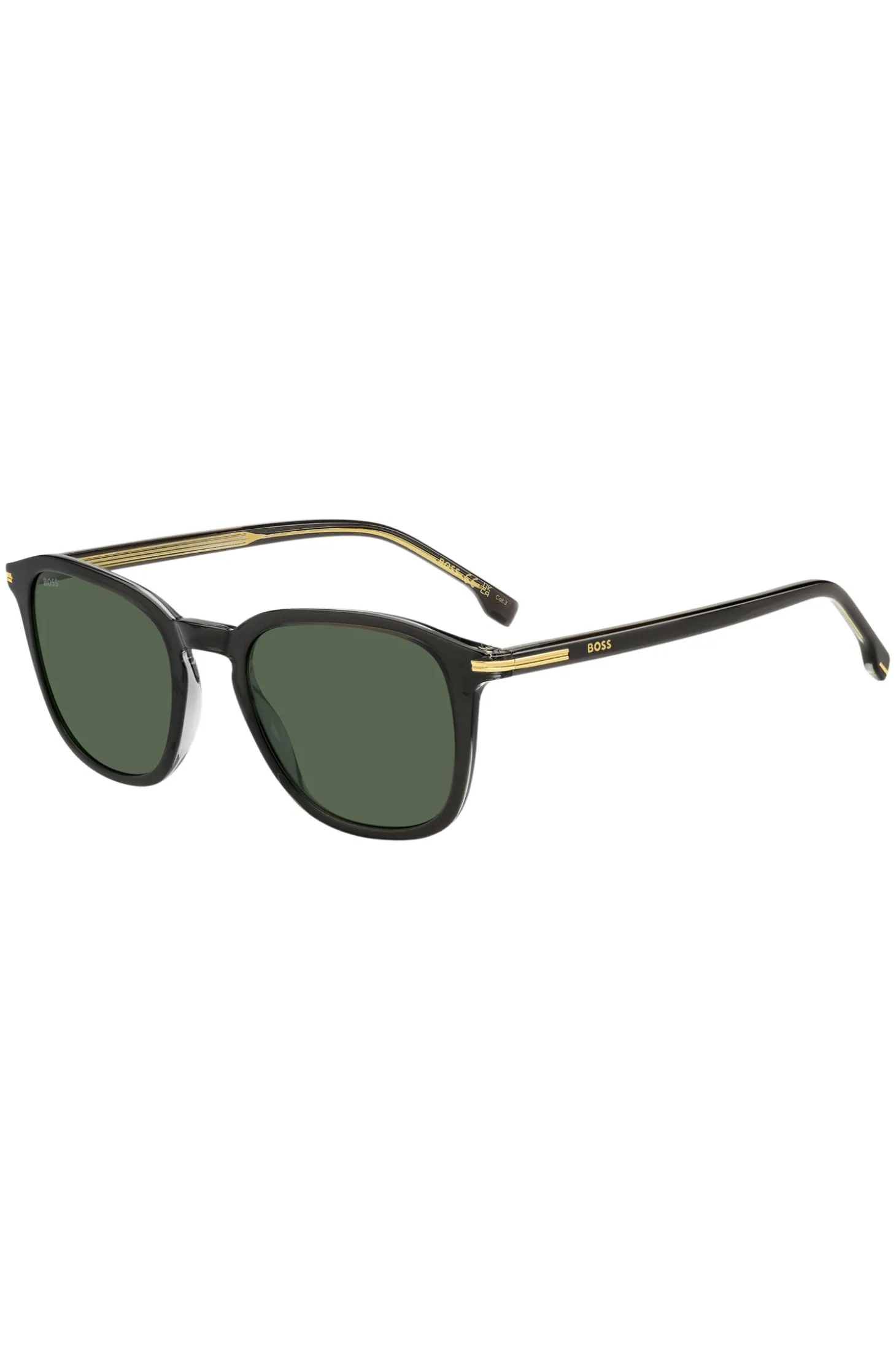 Sonnenbrille aus schwarzem Acetat mit goldfarbenen Details