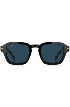 Sonnenbrille aus schwarzem Acetat mit goldfarbenen Details