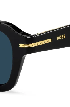 Sonnenbrille aus schwarzem Acetat mit goldfarbenen Details