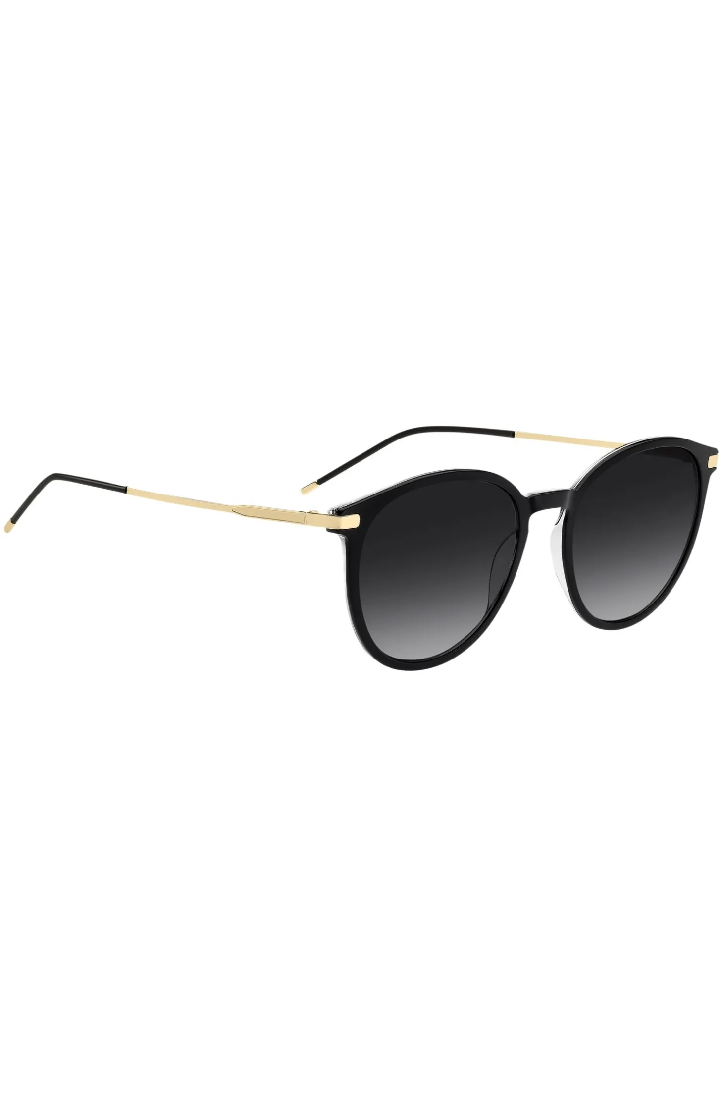 Sonnenbrille aus schwarzem Acetat mit goldfarbenen Bügeln