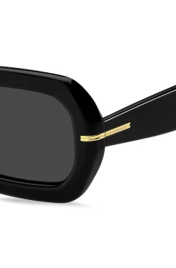 Sonnenbrille aus schwarzem Acetat mit goldfarbenen Scharnieren