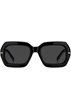 Sonnenbrille aus schwarzem Acetat mit goldfarbenen Scharnieren