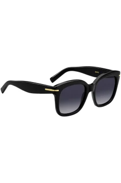 Sonnenbrille aus schwarzem Acetat mit goldfarbenen Scharnieren