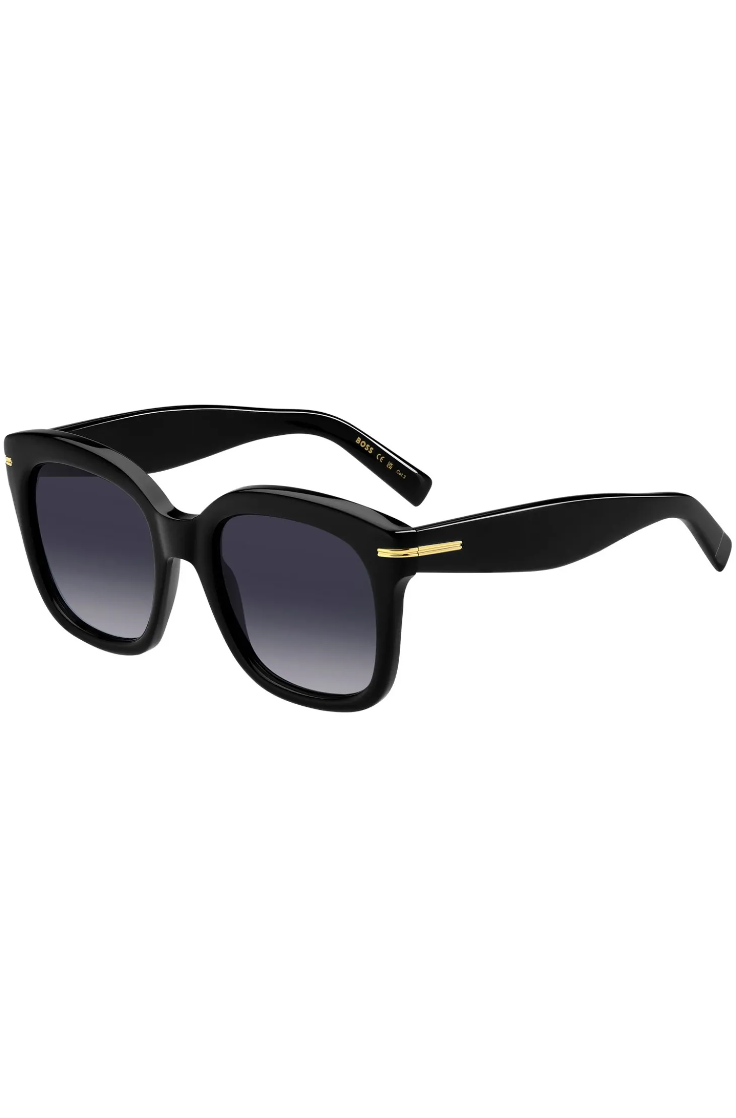 Sonnenbrille aus schwarzem Acetat mit goldfarbenen Scharnieren