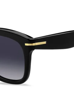 Sonnenbrille aus schwarzem Acetat mit goldfarbenen Scharnieren