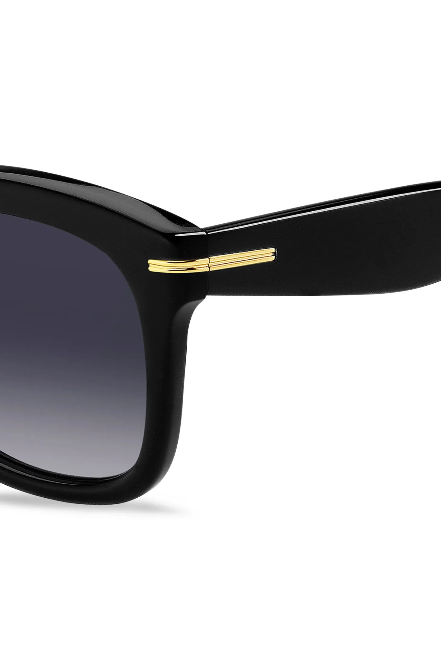 Sonnenbrille aus schwarzem Acetat mit goldfarbenen Scharnieren