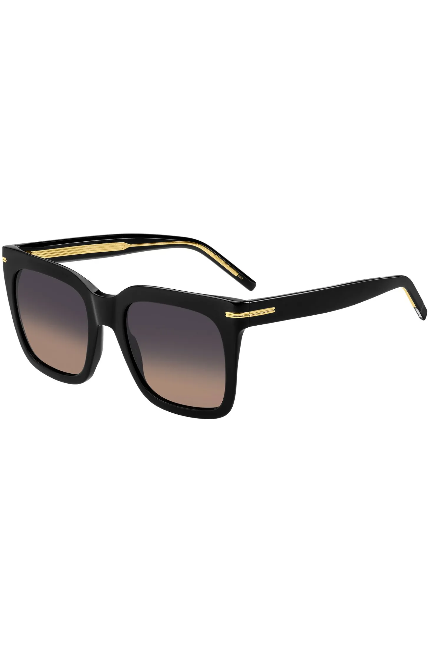 Sonnenbrille aus schwarzem Acetat mit goldfarbenen Metalldetails